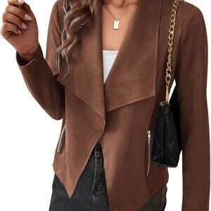 Women's Faux Suede Jackets 2025 Fashion Fall Clothes Long Sleeve Open Front Crop